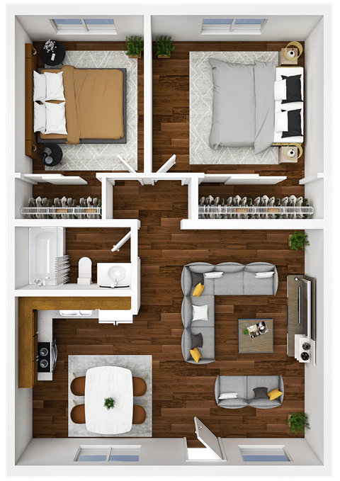 Floor plan for 2 beds, 1 bath, 825 sqft